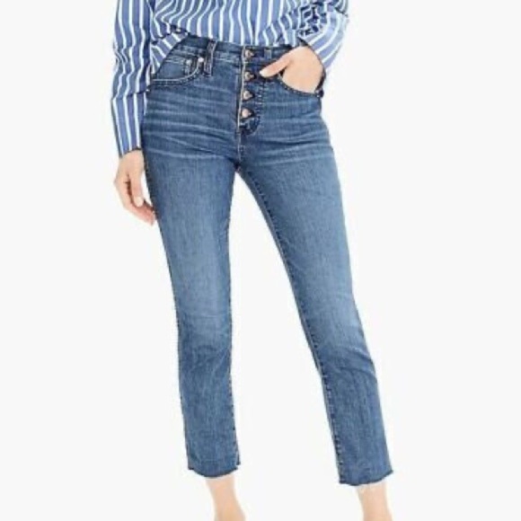 J.Crew Women 27 Denim Raw Hem High-Rise Button Fly Vintage Straight Eco Jean - Picture 1 of 12